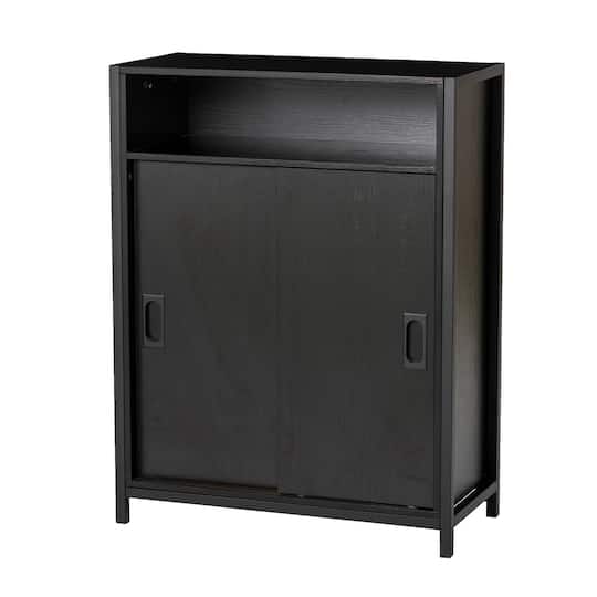 Glitzhome&#xAE; 32&#x22; Black Double Door Modern Storage Floor Cabinet